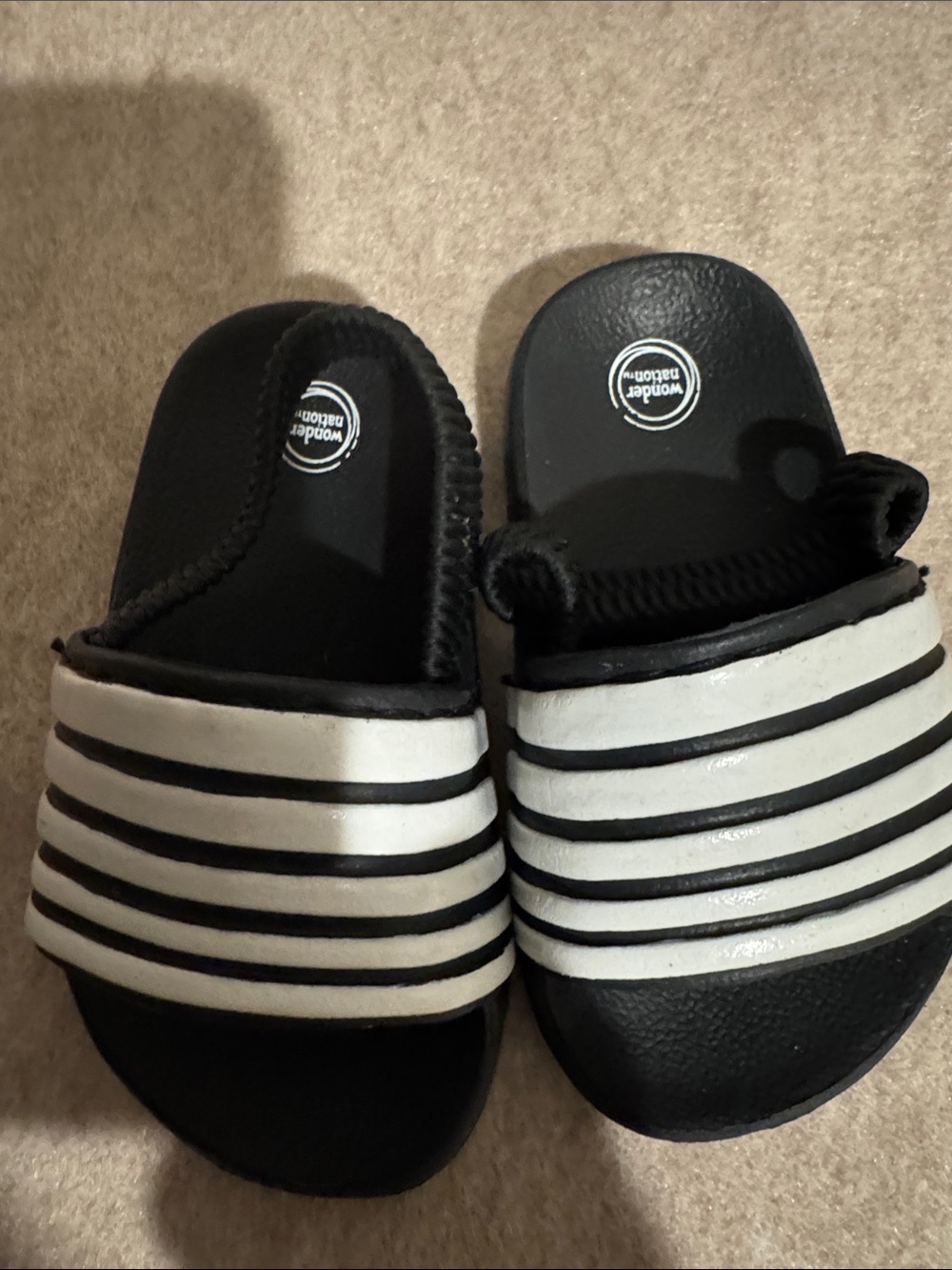 wonder nation Black and White Striped Kids Slide Sandals